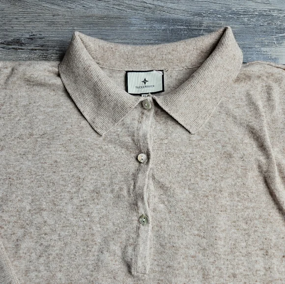 Tuckernuck Clayton Long Sleeve Knit Polo Tan Size XL/XXL Linen Blend - Picture 5 of 13